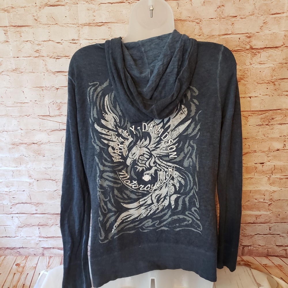 Harley Davidson Women's Dark Blue Zippered Hoodie